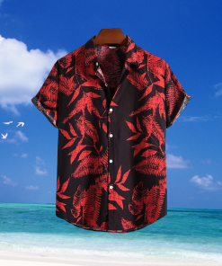 Mens Shirt Summer Hawaiian Shirt Graphic Shirt Leaves TurnWhite Outdoor Street Print Clothing Apparel Cotton Fashion Designer Casual Breathable - 120423-101715