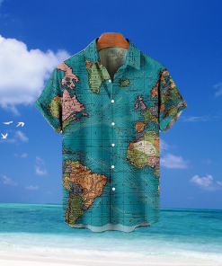 Mens Shirt Summer Hawaiian Shirt Map Graphic Prints Vintage Flame TurnLight Outdoor Street Print Clothing Apparel Fashion Designer Casual - 120423-101949