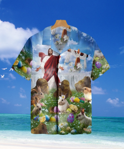 Mens Shirt Summer Hawaiian Shirt Rabbit Happy Easter Jesus Cuban Collar Casual Hawaiian Print Clothing Apparel Sports - 120423-102327