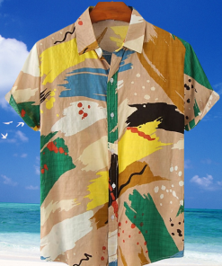 Mens Shirt Summer Hawaiian Shirt Up Shirt Summer Shirt Casual Shirt Graphic Prints Leaves TurnStreet Holiday Clothing Apparel Tropical - 120423-104858