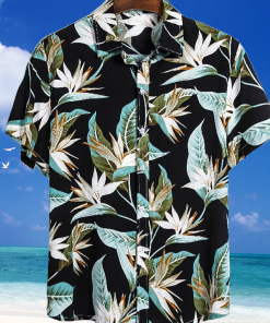 Mens Shirt Summer Hawaiian Shirt Up Shirt Summer Shirt Casual Shirt Graphic Prints Leaves TurnStreet Holiday Clothing Apparel Tropical Hawaiian - 120423-104334