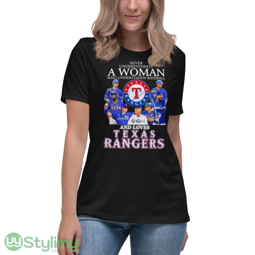 never underestimate a woman who understands baseball and love Texas Rangers signatures Ideas T Shirts 3 never underestimate a woman who understands baseball and love Texas Rangers signatures Ideas T Shirts - 6400 Women's Relaxed Short Sleeve Jersey Tee