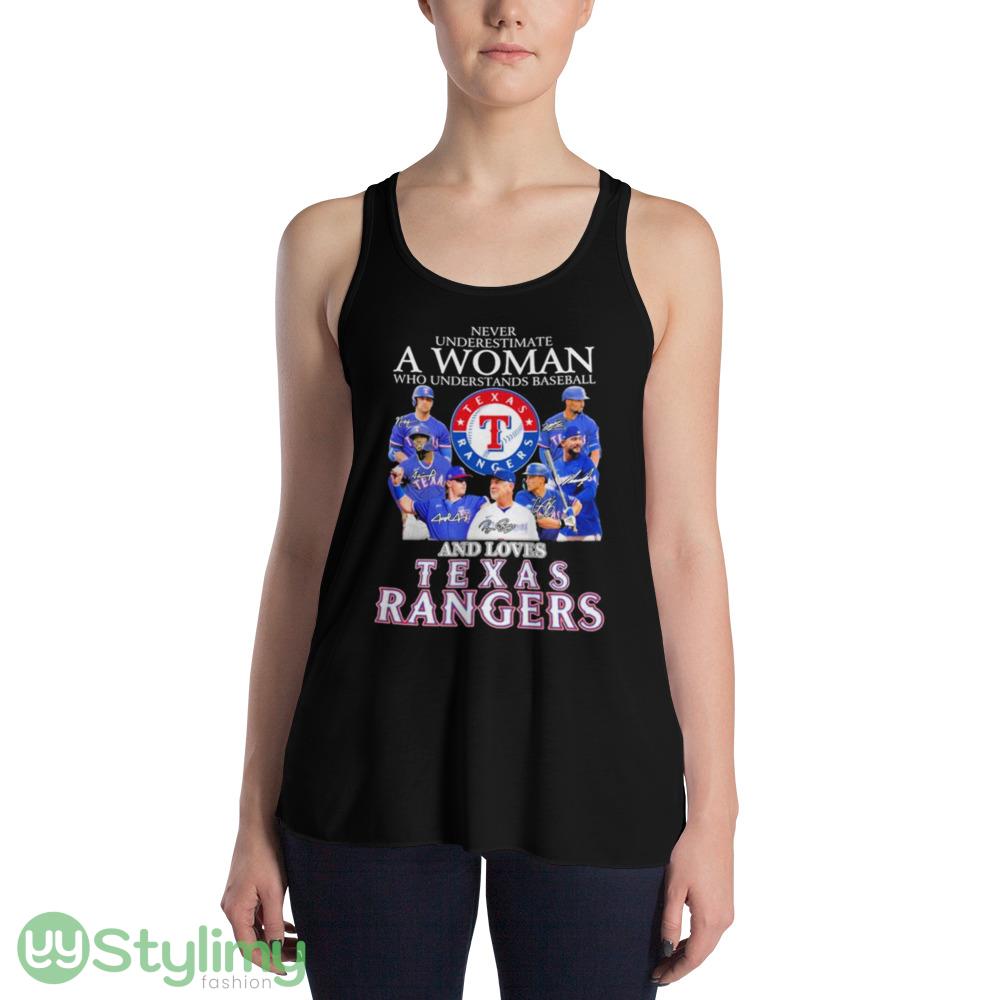 never underestimate a woman who understands baseball and love Texas Rangers signatures Ideas T Shirts 4 never underestimate a woman who understands baseball and love Texas Rangers signatures Ideas T Shirts - 8800 Women's Flowy Racerback Tank