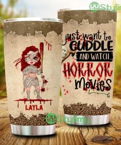 Personalized Custom Cuddle And Watch Horror Movies Tumbler, Halloween Gift - Personalized Custom Cuddle And Watch Horror Movies Tumbler, Halloween Gift
