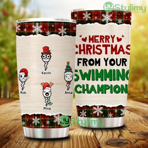 Personalized Merry Christmas From Your Swimming Champion Dad Tumbler