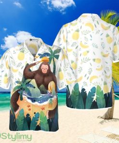 Artistic Bigfoot on the Beach Hawaiian Shirts for Men, Sasquatch Shirts Product Photo 1