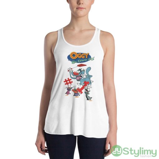 Bands Oggy On A Hunt Oggy And Cockroaches Design Shirt - 8800 Women's Flowy Racerback Tank