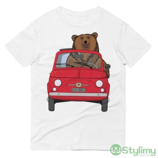 Bear In A Red Fiat 500 Design T Shirt - 980 Lightweight Fashion Short Sleeve T-Shirt