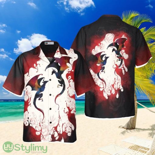 Blood Dragon with Vintage Rose Mens Hawaiian Shirt