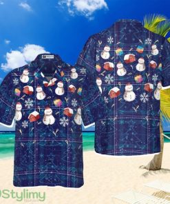 Hyperfavor Christmas Hawaiian Shirts, Christmas Snowman Dark Blue Plaid Pattern Gift For Men And Women Product Photo 1