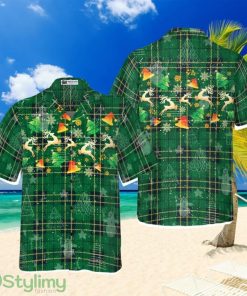 Hyperfavor Christmas Hawaiian Shirts For Men and Women, Christmas Reindeer Green Plaid Pattern Hawaiian Shirt Product Photo 1