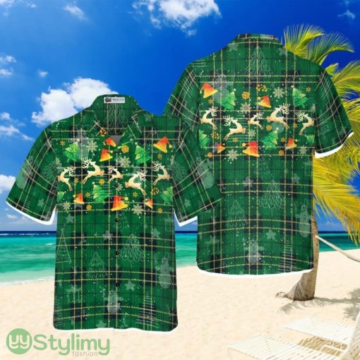 Hyperfavor Christmas Hawaiian Shirts For Men and Women, Christmas Reindeer Green Plaid Pattern Hawaiian Shirt