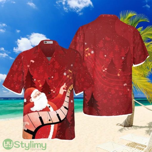 Hyperfavor Christmas Hawaiian Shirts For Men and Women, Santa Playing Piano Hawaiian Shirt