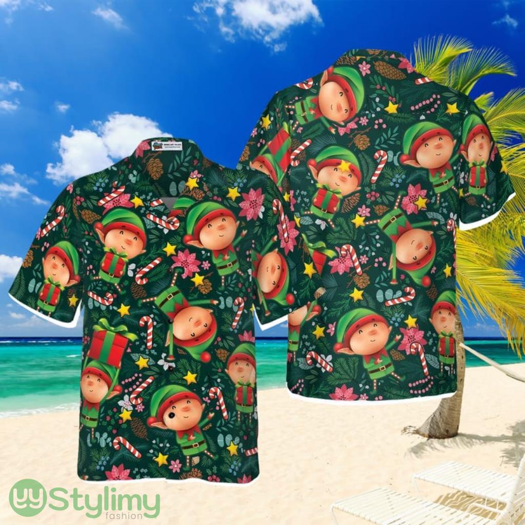 Hyperfavor Christmas Hawaiian Shirts, The Christmas Elf With Dark Green Pattern Gift For Men And Women 1 Hyperfavor Christmas Hawaiian Shirts, The Christmas Elf With Dark Green Pattern Gift For Men And Women Product Photo 1