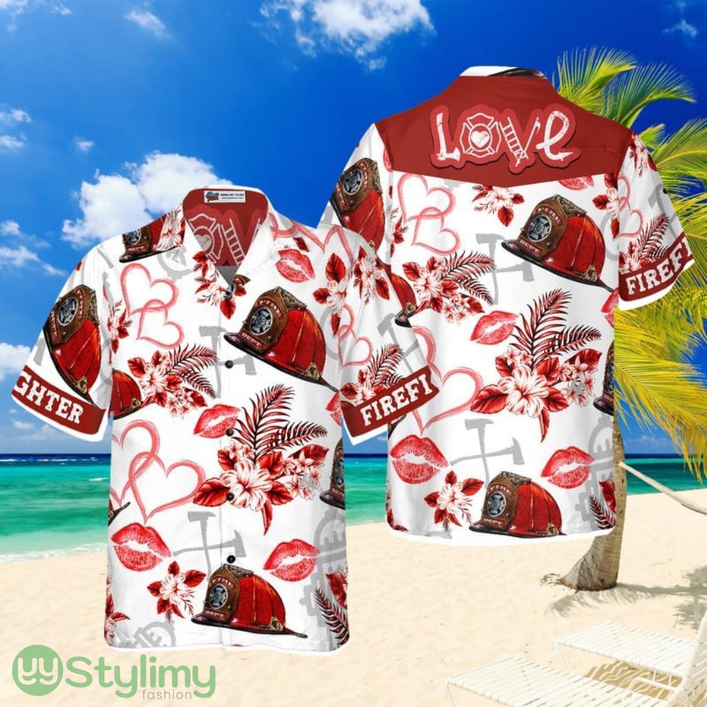 Love Firefighter Helmet Valentine Hawaiian Shirt, Pink Heart Red Floral Firefighter Hawaiian Shirt For Men 1 Love Firefighter Helmet Valentine Hawaiian Shirt, Pink Heart Red Floral Firefighter Hawaiian Shirt For Men Product Photo 1