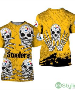 Pittsburgh Steelers Skull For Halloween Graphics 3d T-Shirt For Men And Women - Pittsburgh Steelers T-shirt skull for Halloween graphic_1