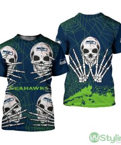 Seattle Seahawks Skull For Halloween Graphics 3d T-Shirt For Men And Women - Seattle Seahawks T-shirt skull for Halloween graphic_1