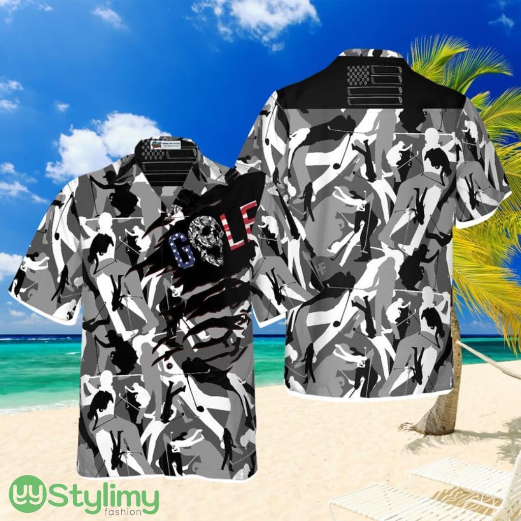 Tattered BnW Camouflage Golf Hawaiian Shirt 1 Tattered BnW Camouflage Golf Hawaiian Shirt Product Photo 1
