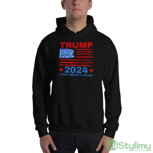 Save america again 2024 trump American Flag Shirt - 18500 Unisex Heavy Blend Hooded Sweatshirt