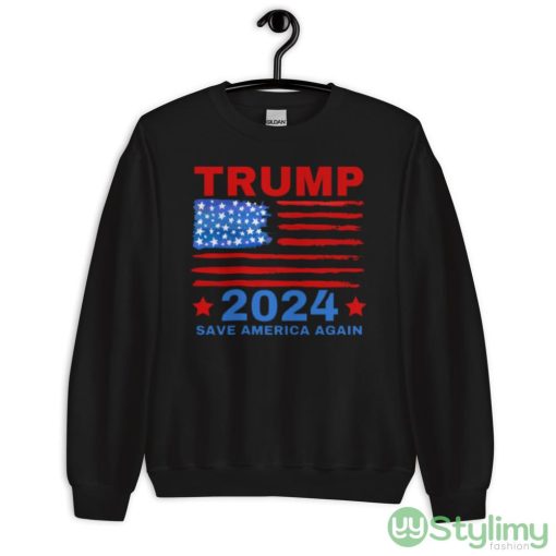 Save america again 2024 trump American Flag Shirt - 18000 Unisex Heavy Blend Crewneck Sweatshirt