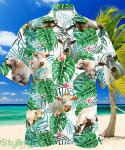Charolais Cattle Lovers Tropical Plant Hawaiian Shirt, Cow Hawaiian Shirt Product Photo 1