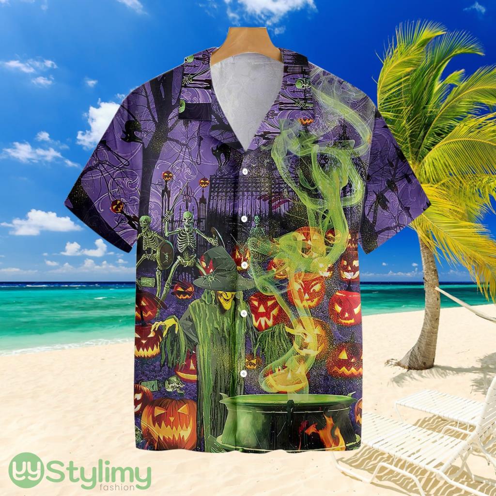 Fright Night Witch Hour HalloweenTropical Hawaiian Shirt 1 Fright Night Witch Hour HalloweenTropical Hawaiian Shirt Product Photo 1