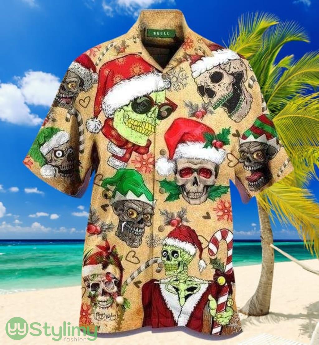 Funny Smiling Skull In Santa Hat Christmas Hawaiian Shirt, Short Sleeve Hawaiian Aloha Shirt 2 Funny Smiling Skull In Santa Hat Christmas Hawaiian Shirt, Short Sleeve Hawaiian Aloha Shirt Product Photo 1