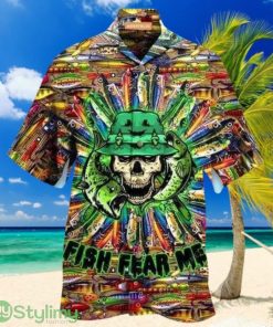 Gifury Fishing Hawaiian Shirt Fishing Aloha Shirt Fish Fear Me Skull Colorful Hawaii Shirt Product Photo 1