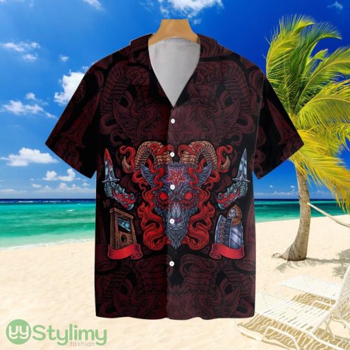 Goat Head Pentagram With Hell Fire Satanic Goth Gothic Tropical Hawaiian Shirt