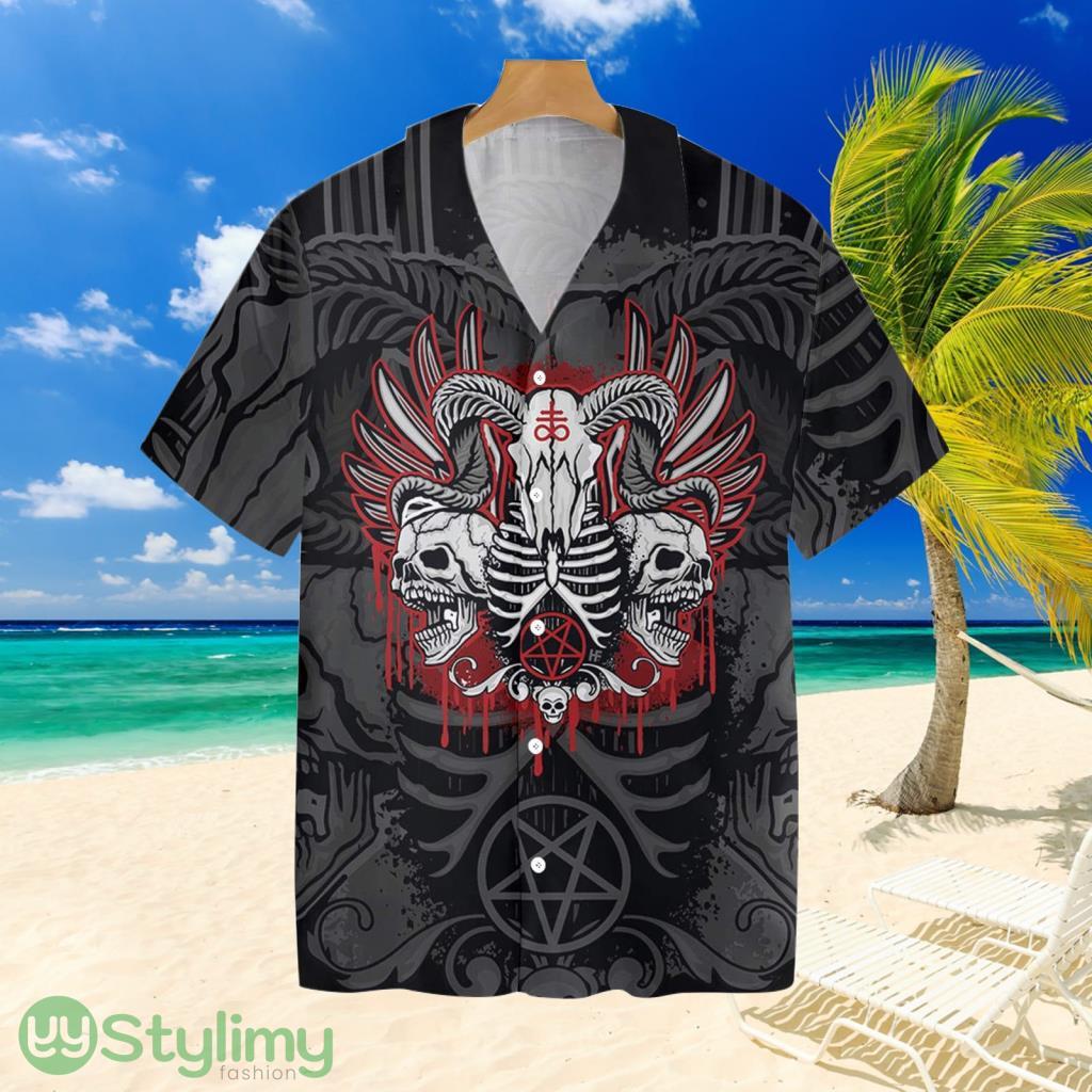 Goat Skull With Pentagram Satanic Goth Gothic Tropical Hawaiian Shirt 1 Goat Skull With Pentagram Satanic Goth Gothic Tropical Hawaiian Shirt Product Photo 1