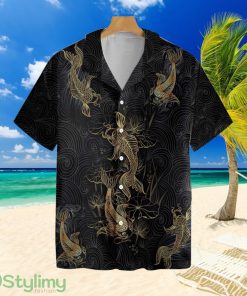 Golden Koi Fish On WavesTropical Hawaiian Shirt Product Photo 1