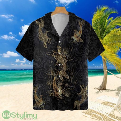 Golden Koi Fish On WavesTropical Hawaiian Shirt Product Photo 1