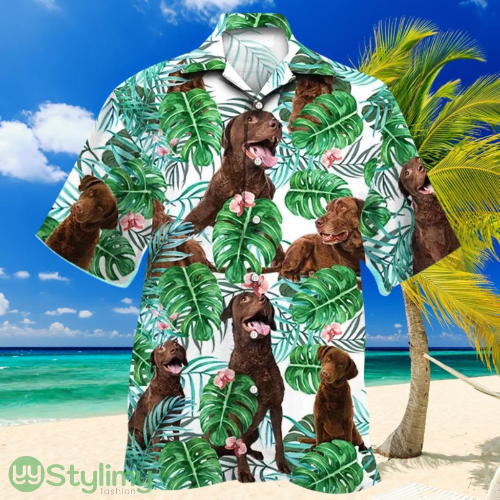 Green And White Theme Chesapeake Bay Retriever Dog Tropical Plant Hawaiian Shirt 1 Green And White Theme Chesapeake Bay Retriever Dog Tropical Plant Hawaiian Shirt Product Photo 1