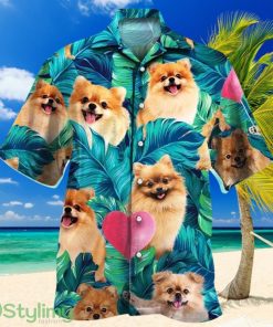 Heart Shape And Pomeranian Dog Lovers Gift Ideas Summer Beach Palm Tree Hawaiian Shirt Product Photo 1
