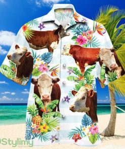 Hereford Cattle Hawaiian Shirts For Men, Women, Cow Lovers Tropical Flower Hawaiian Shirt Product Photo 1
