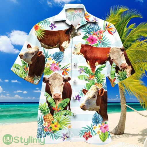 Hereford Cattle Hawaiian Shirts For Men, Women, Cow Lovers Tropical Flower Hawaiian Shirt Product Photo 1