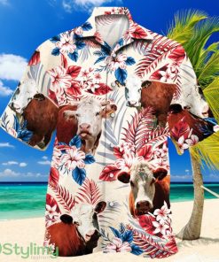 Hereford Cattle Lovers American Flag Hawaiian Shirt, Cow Flower Aloha Shirt, Women Product Photo 1