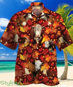 Hereford Cattle Lovers Autumn Red Leaves Hawaiian Shirt Product Photo 1