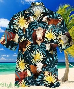 Hereford Cattle Lovers Blue And Yellow Plants Hawaiian Shirt Product Photo 1