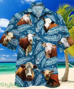 Hereford Cattle Lovers Blue Feather Hawaiian Shirt Product Photo 1