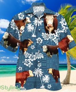 Hereford Cattle Lovers Blue Tribal Hawaiian Shirt Product Photo 1