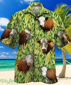 Hereford Cattle Lovers Corn Pattern Hawaiian Shirt Product Photo 1