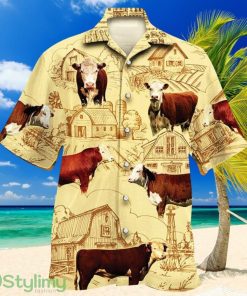 Hereford Cattle Lovers Farm Hawaiian Shirt Product Photo 1