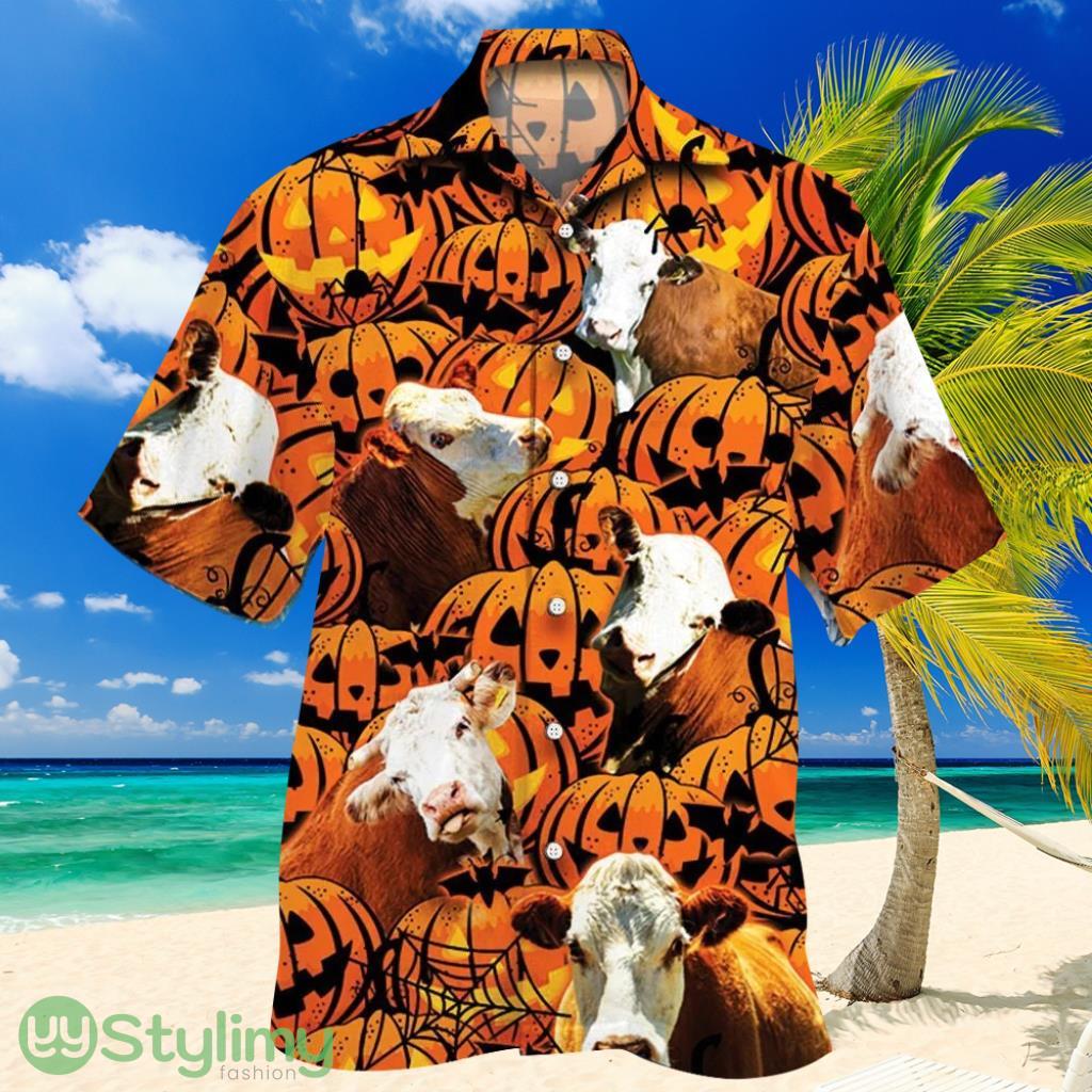 Hereford Cattle Lovers Halloween Pumpkin Hawaiian Shirt 2 Hereford Cattle Lovers Halloween Pumpkin Hawaiian Shirt Product Photo 1