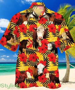 Hereford Cattle Lovers Hibiscus Flower Hawaiian Shirt Product Photo 1