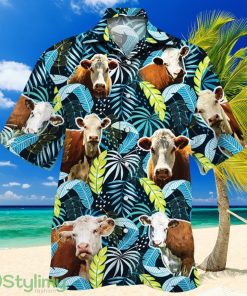 Hereford Cattle Lovers Jungle Leaves Hawaiian Shirt Product Photo 1