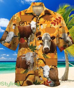 Hereford Cattle Lovers Orange Nature Autumn Hawaiian Shirt Product Photo 1