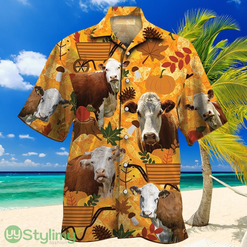 Hereford Cattle Lovers Orange Nature Autumn Hawaiian Shirt 2 Hereford Cattle Lovers Orange Nature Autumn Hawaiian Shirt Product Photo 1