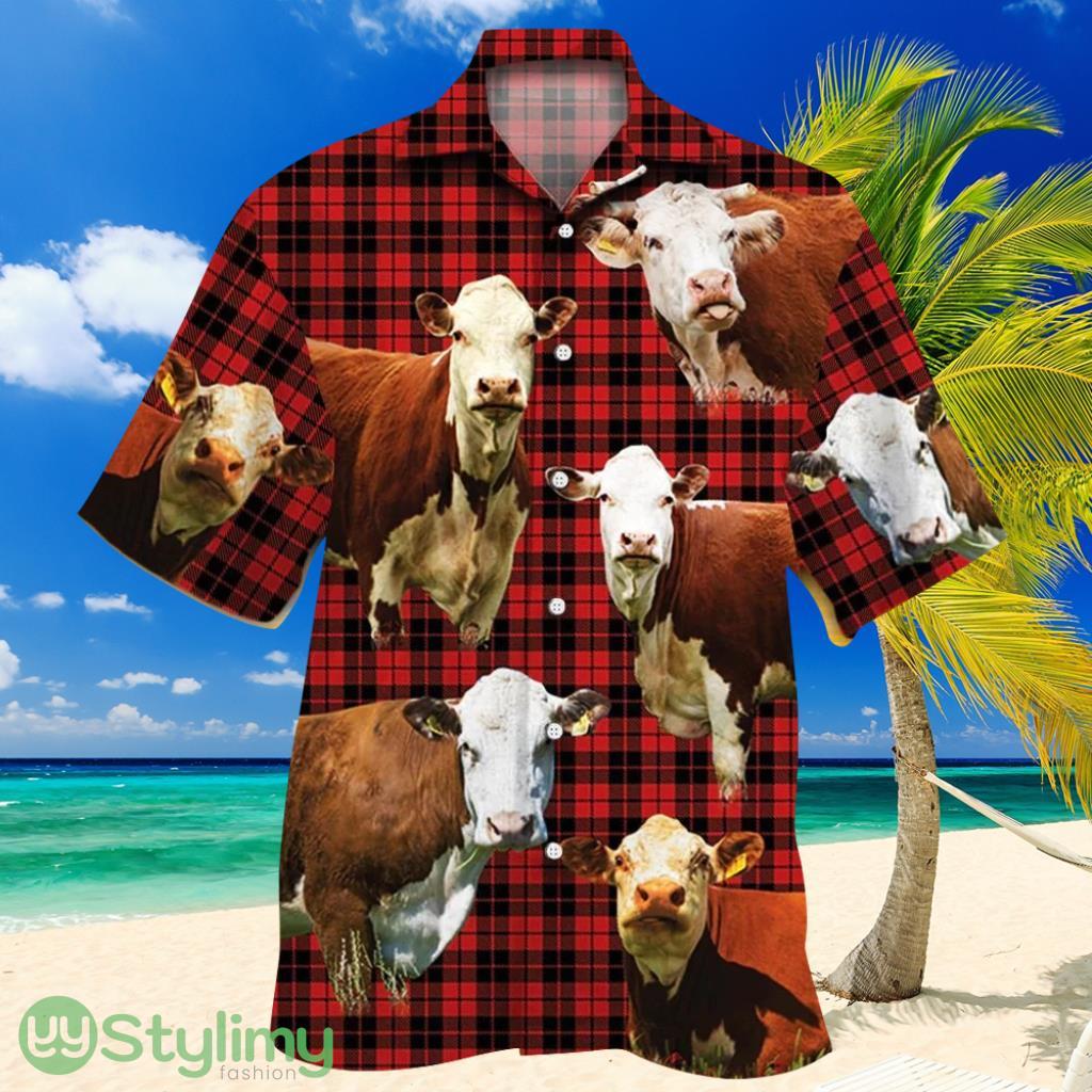 Hereford Cattle Lovers Red Tartan Pattern Hawaiian Shirt 2 Hereford Cattle Lovers Red Tartan Pattern Hawaiian Shirt Product Photo 1