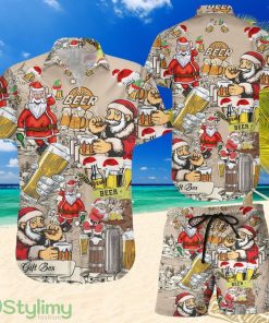 Topeka Style Christmas Santa Hawaiian Shirt And Short - Aloha Christmas Santa Drinking Beer Hawaii Shirt Product Photo 1